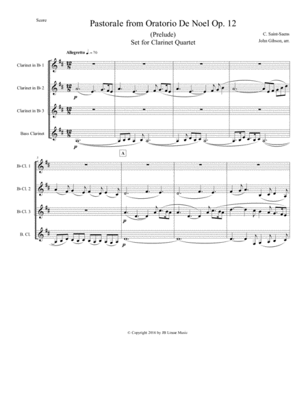 Pastorale from Oratorio De Noel for Clarinet Quartet image number null