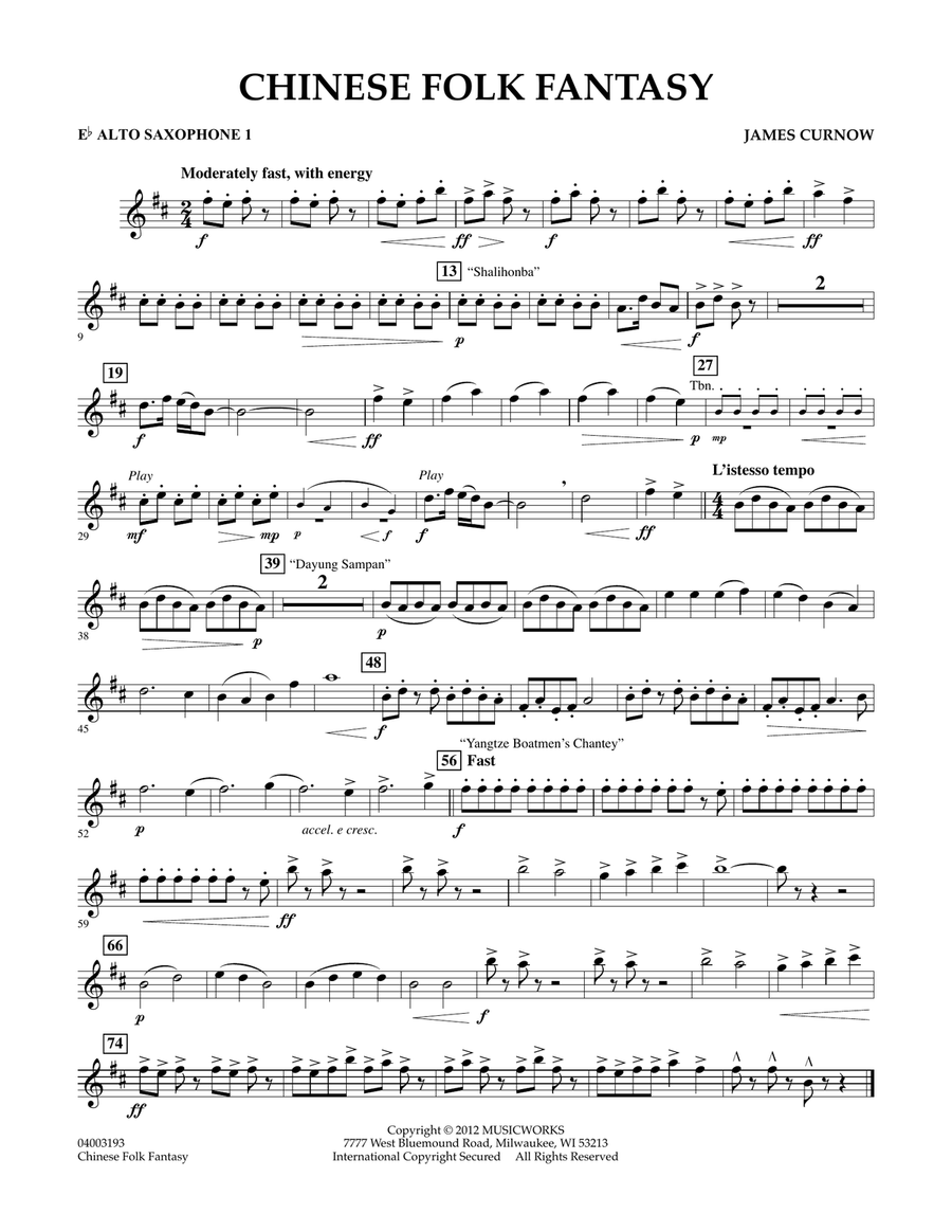 Chinese Folk Fantasy - Eb Alto Saxophone 1 Concert Band scores gallery preview page 1