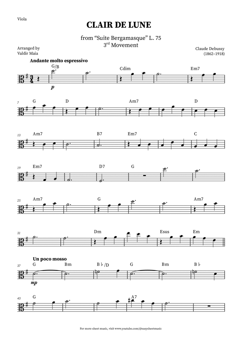 Clair de Lune - Viola + CHORDS image number null