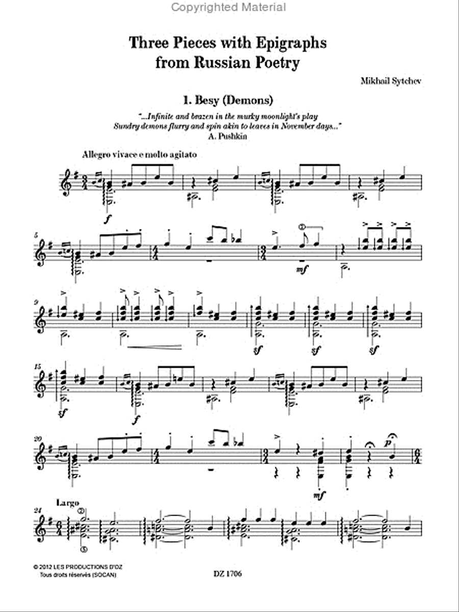 Three Pieces with Epigraphs from Russian Poetry Classical Guitar scores gallery preview page 2