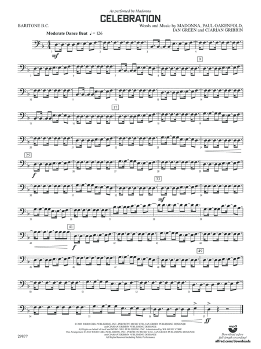 Celebration: (World Part) Baritone B.C. Concert Band scores gallery preview page 1