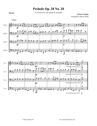 Chopin Piano Prelude in C minor (Funeral March) Op 28 No.20 for cello ensemble or mixed-level cello