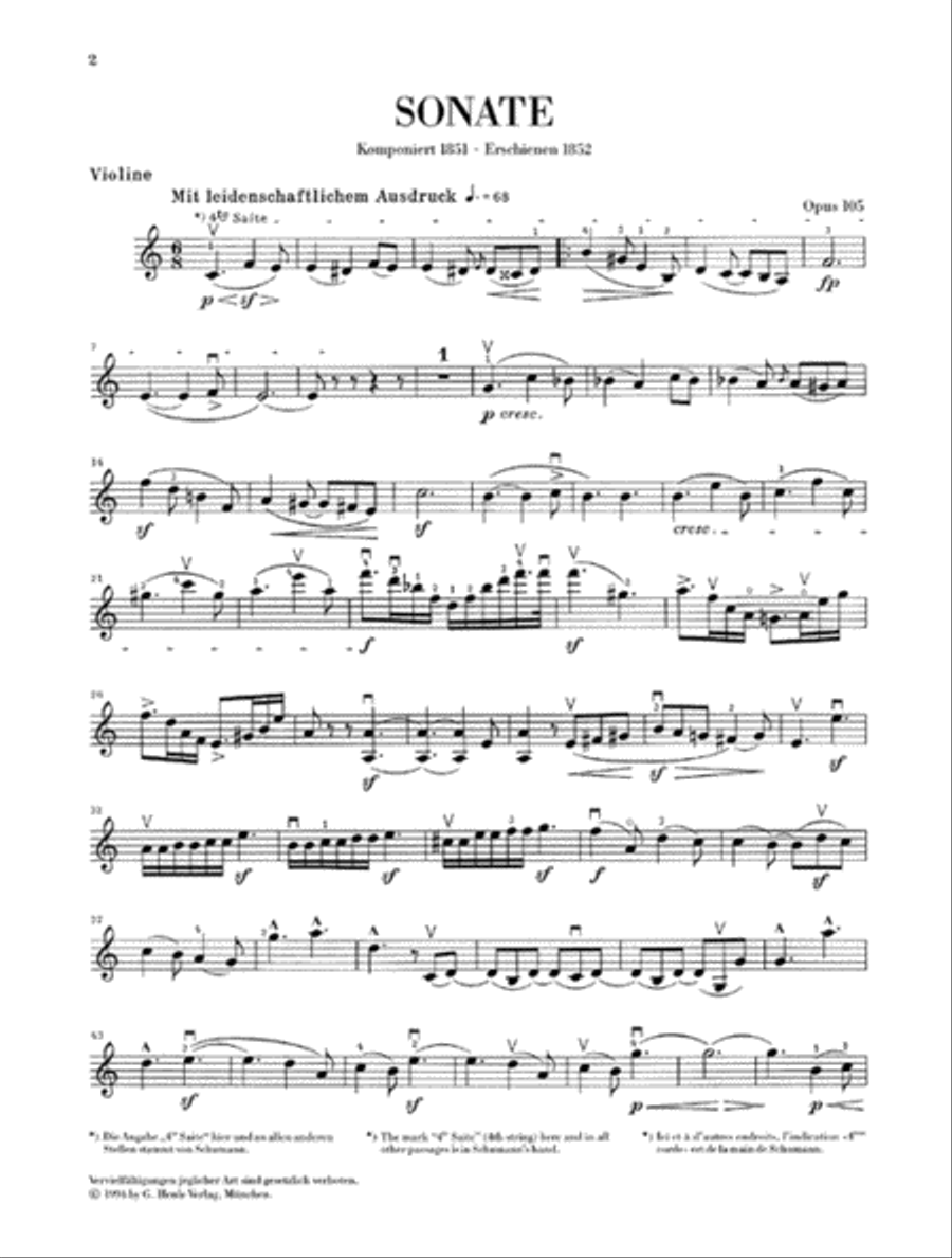 Sonata for Piano and Violin in A Minor Op. 105 Violin Solo scores gallery preview page 3