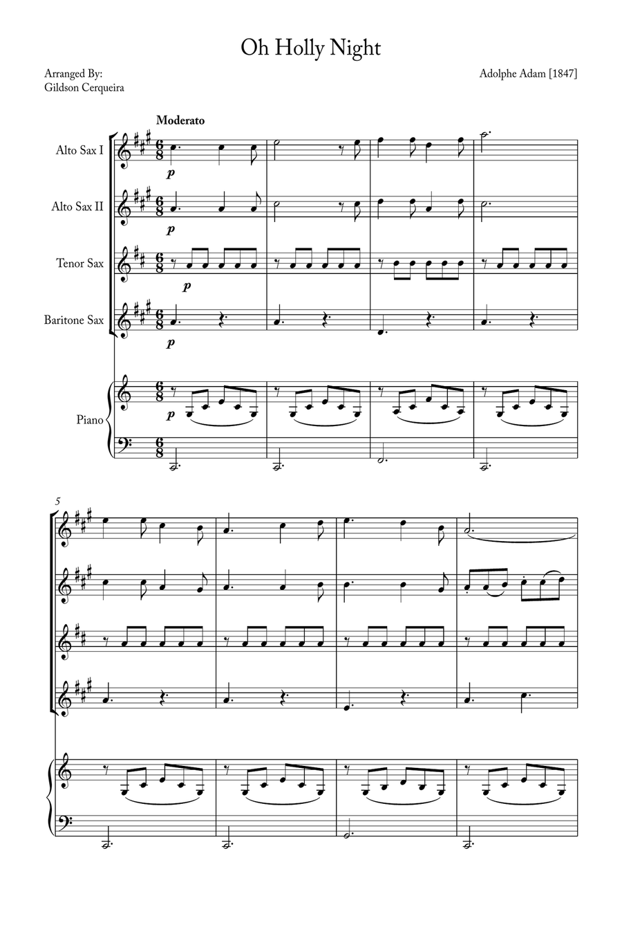 Oh Holy night Saxophone Quartet scores gallery preview page 1