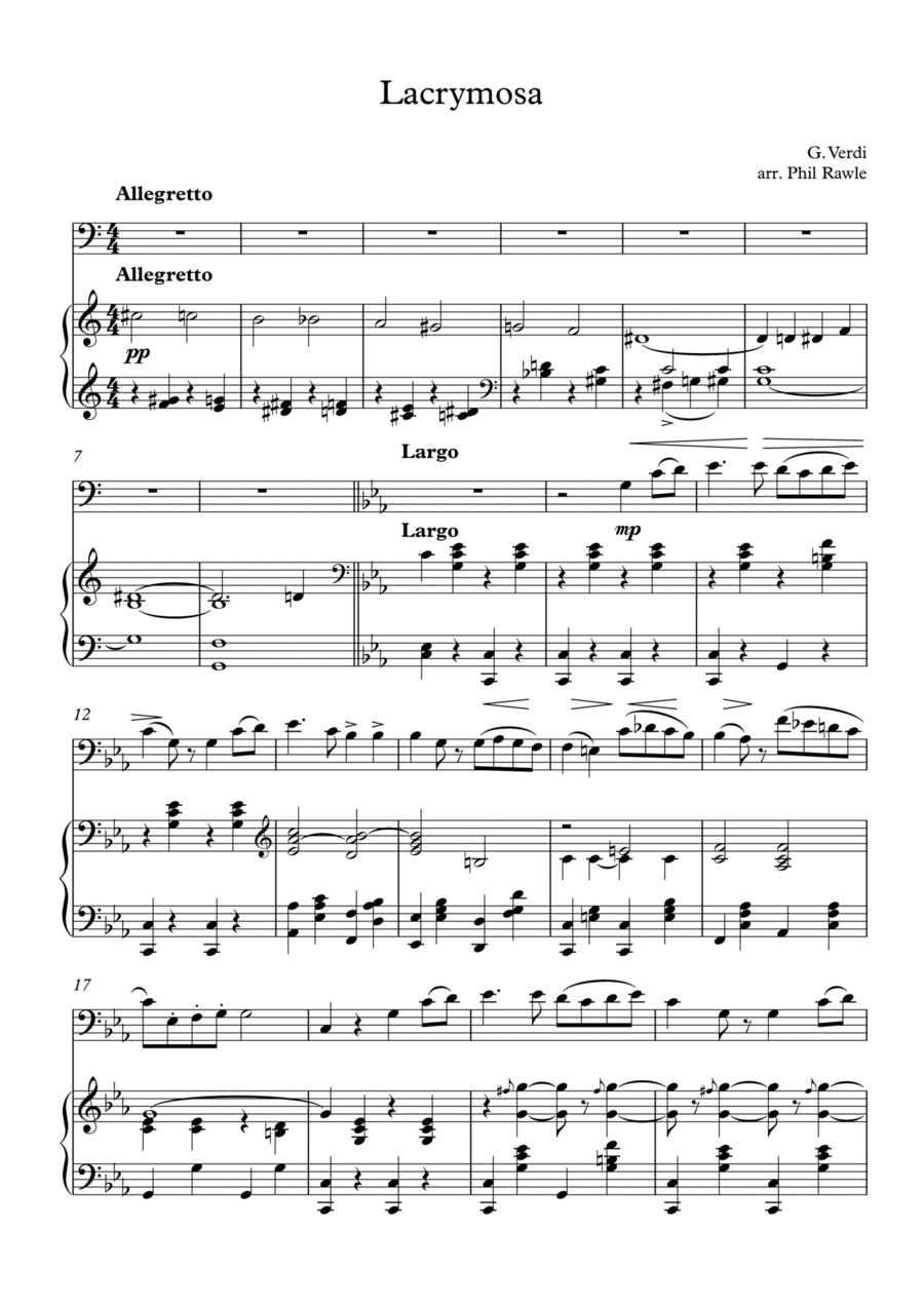 Lacrymosa from Requiem (Verdi) - Cello Solo Piano scores gallery preview page 1