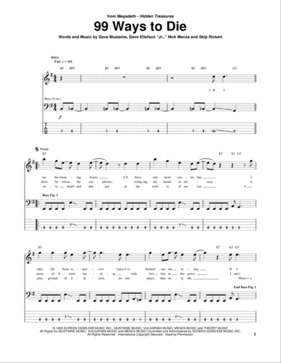 99 Ways To Die Guitar Tablature scores gallery preview page 1