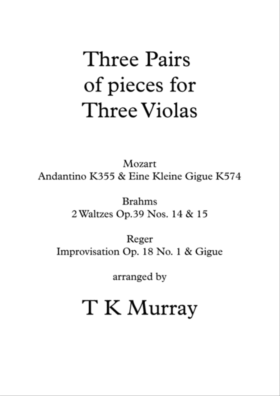 3 Pairs of Pieces for 3 Violas Viola Trio Viola Group - Mozart, Brahms, Reger Small Ensemble scores gallery preview page 1