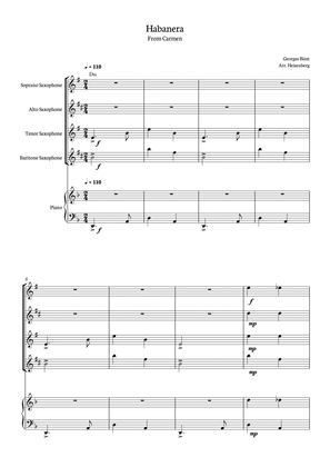 Habanera - Carmen - Georges Bizet, for Saxofone Quartet with Piano and chords in a easy version.