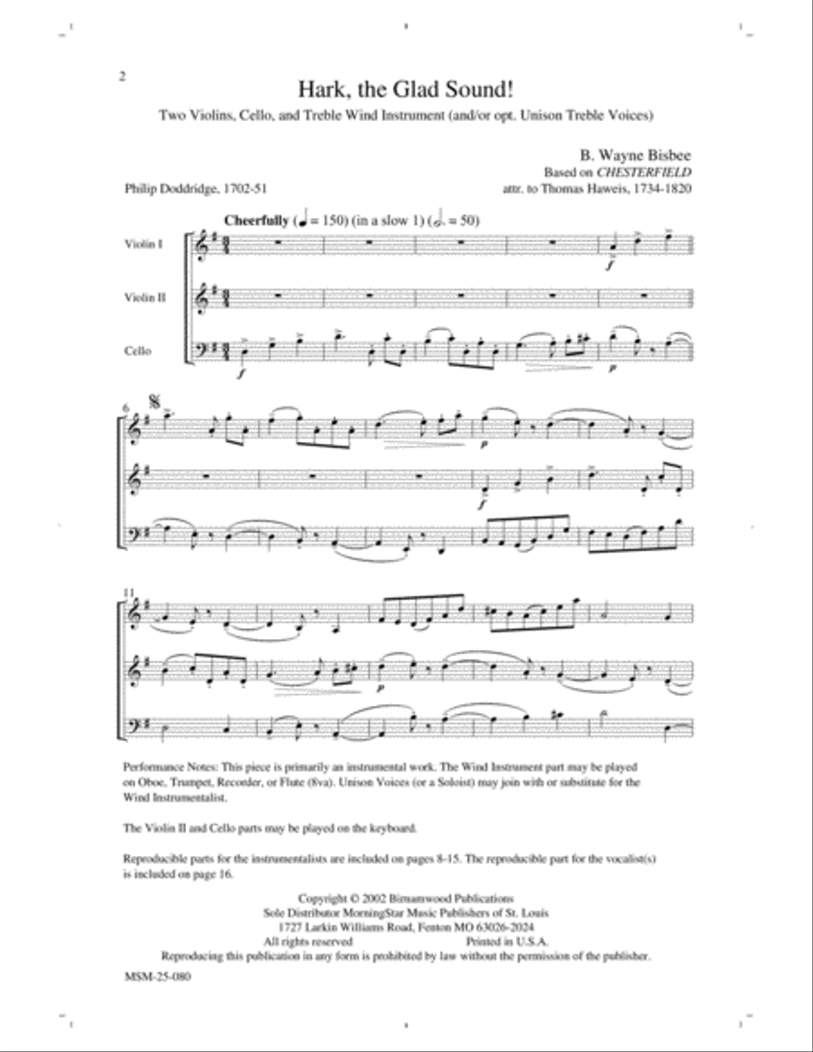 Hark, the Glad Sound! Unison Choir scores gallery preview page 2