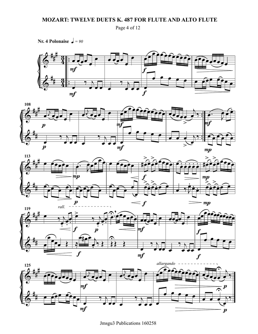 Mozart: Twelve Duets K. 487 for Flute & Alto Flute Flute Duet scores gallery preview page 4