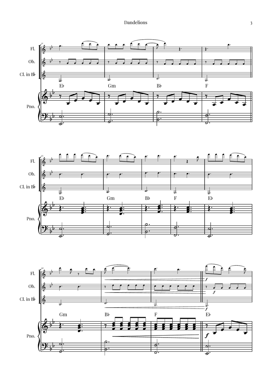 Dandelions Woodwind Trio scores gallery preview page 3