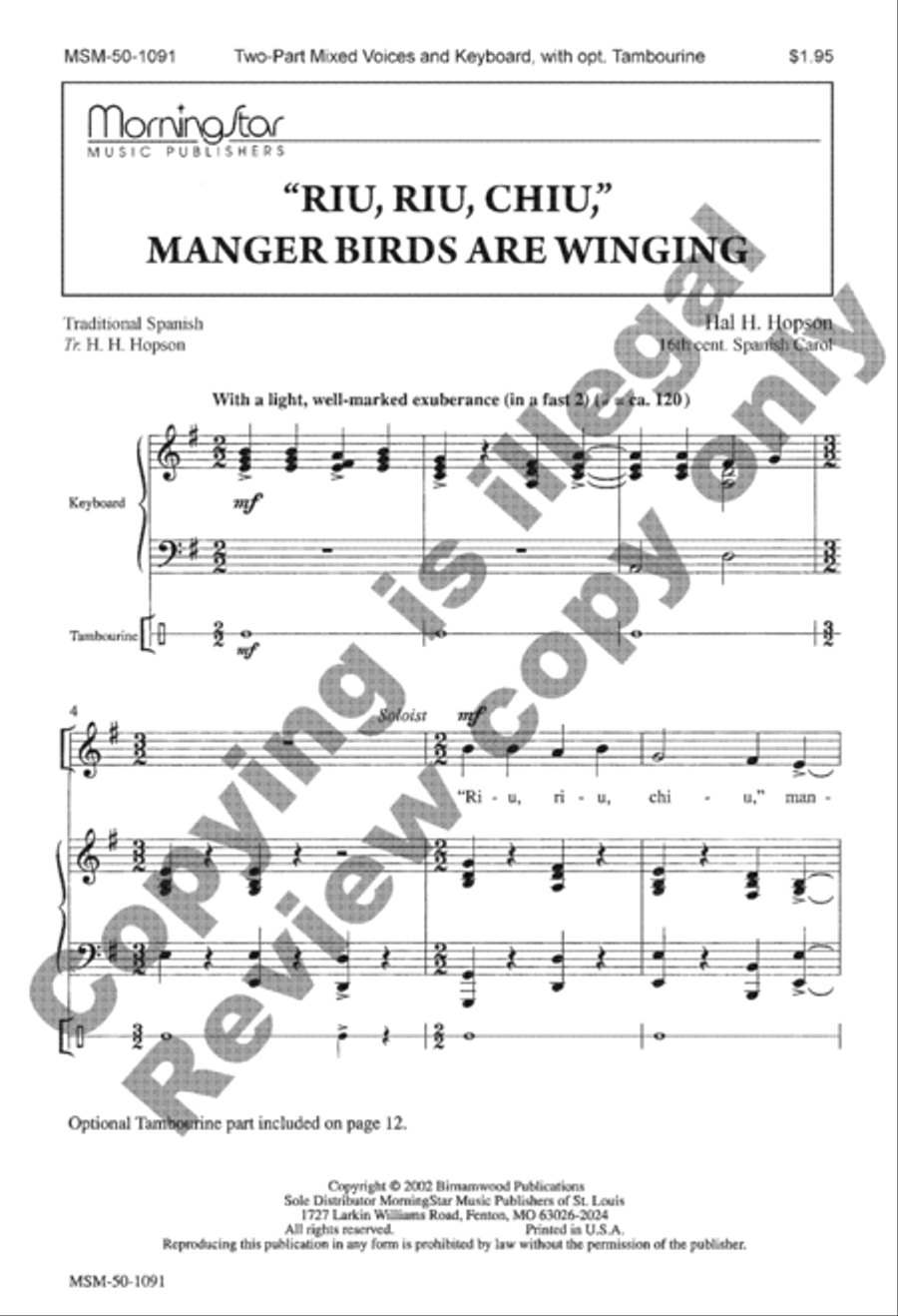 Riu, Riu, Chiu, Manger Birds Are Winging 2-Part scores gallery preview page 14