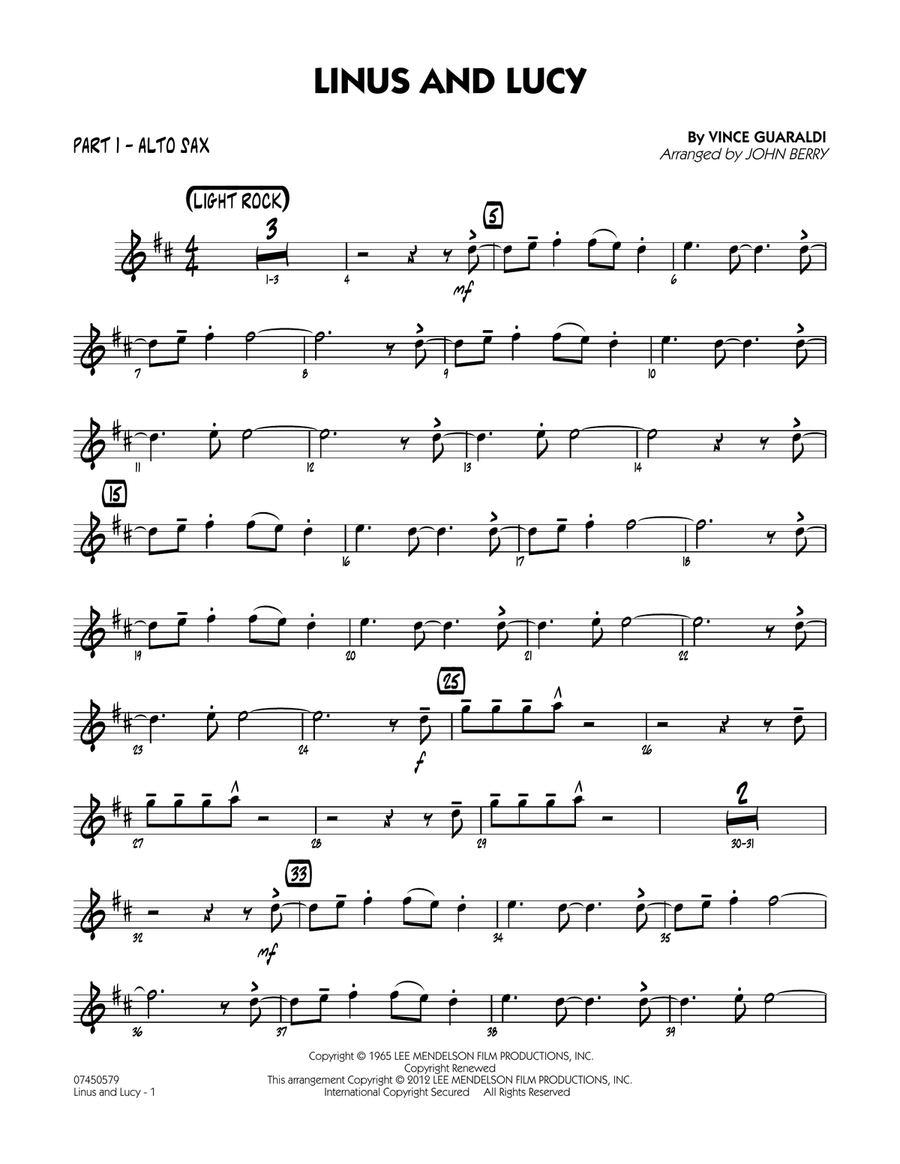 Linus And Lucy - Part 1 - Eb Alto Sax Jazz Ensemble scores gallery preview page 1