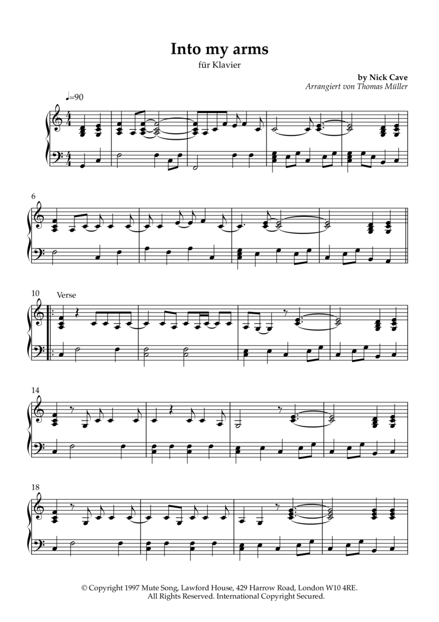 Into My Arms Easy Piano scores gallery preview page 1