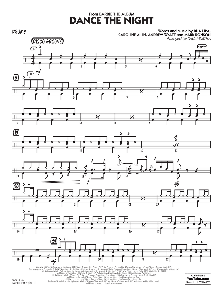 Dance The Night (from Barbie) (arr. Murtha) - Drums