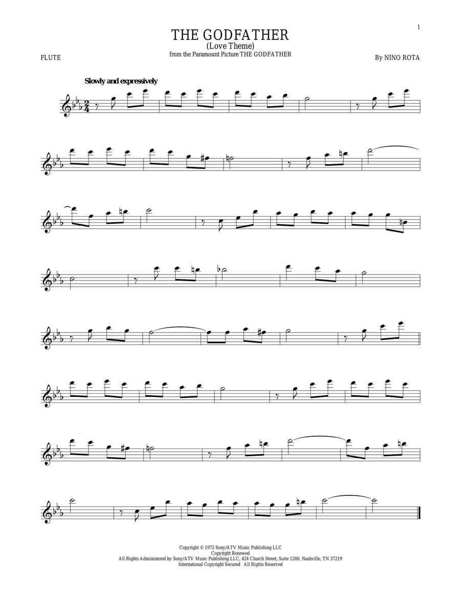 The Godfather (Love Theme) Flute Solo scores gallery preview page 1