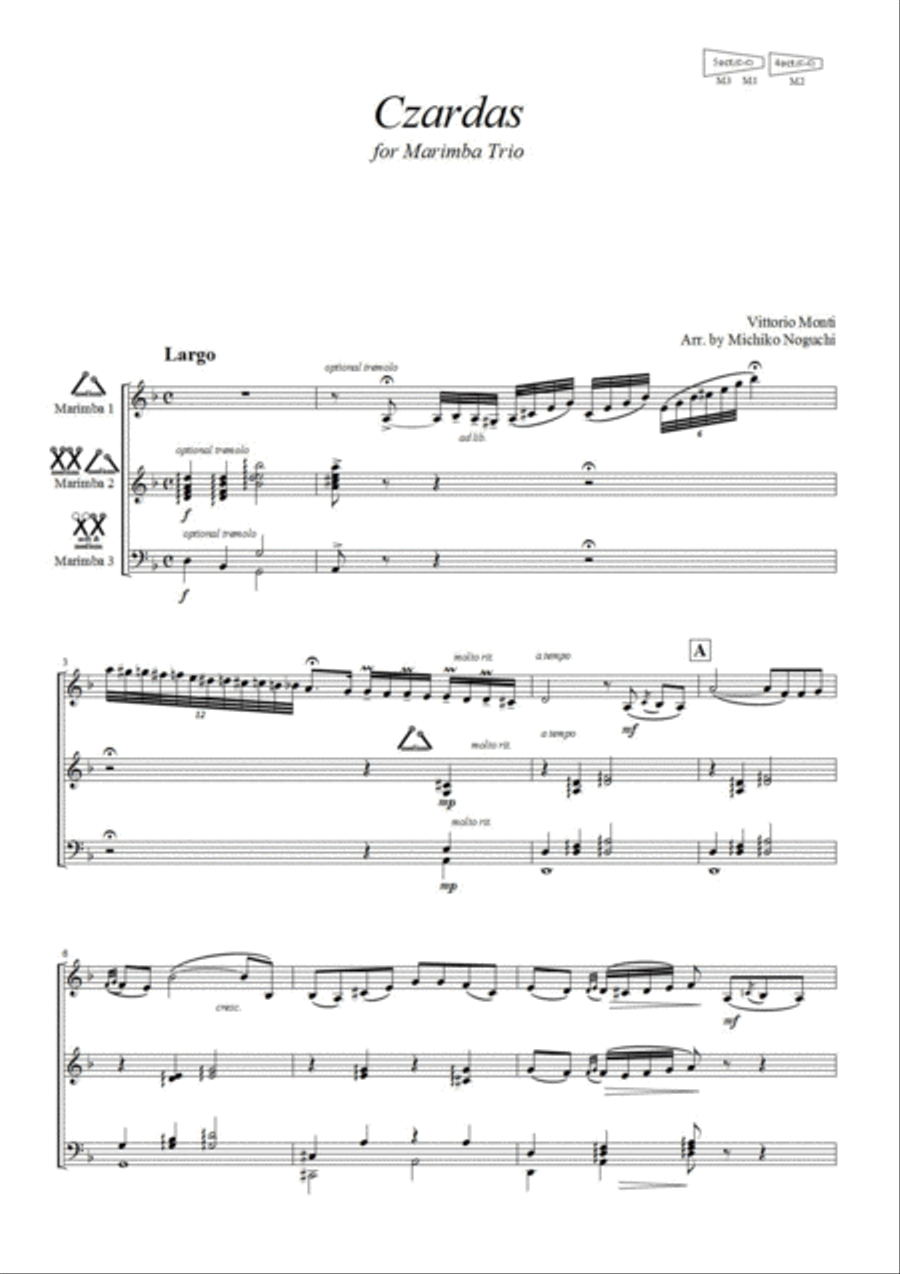 Czardas for Marimba Trio (2 Marimba 3 players) image number null