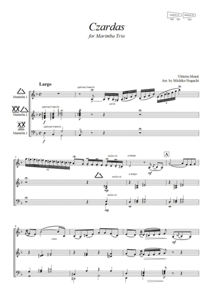 Czardas for Marimba Trio (2 Marimba 3 players)