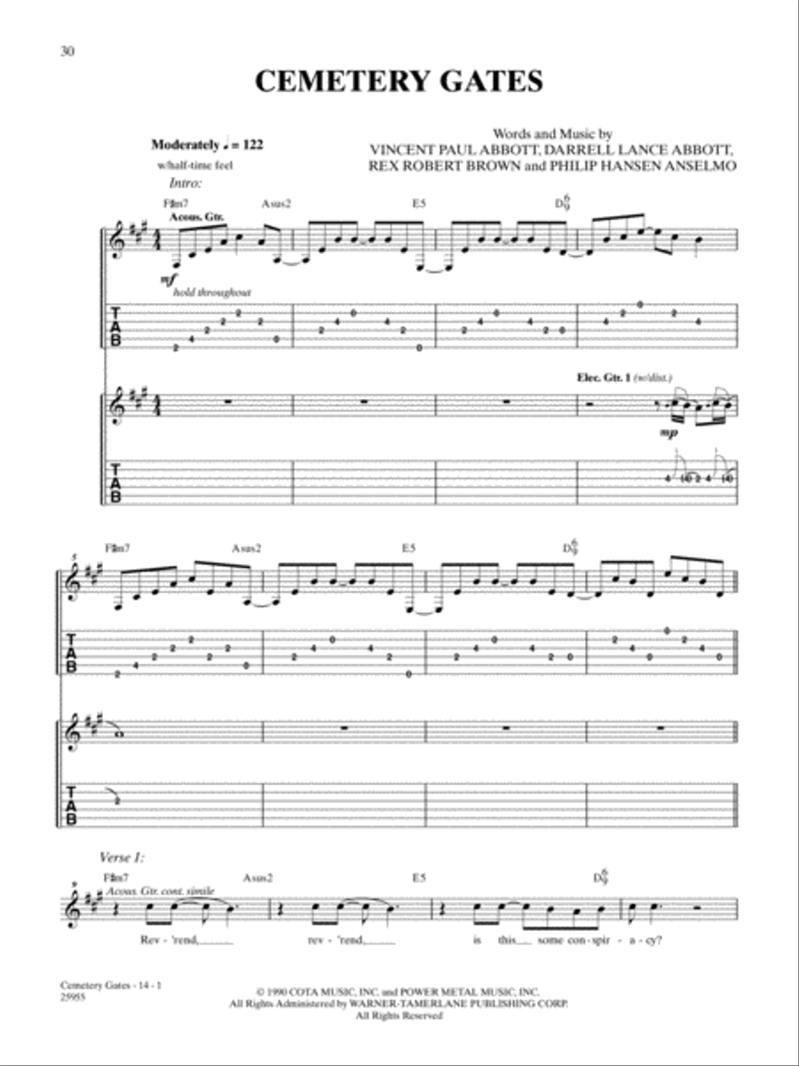 Cemetery Gates Guitar Tablature scores gallery preview page 1