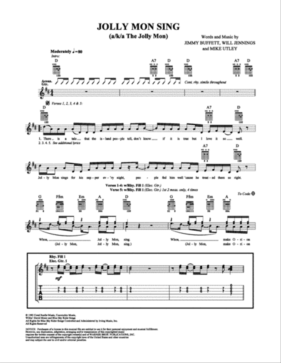 Jolly Mon Sing Electric Guitar scores gallery preview page 1