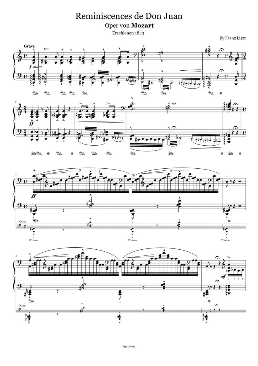 Liszt - Réminiscences de Don Juan, S.418 - For Piano Solo Original With Fingered Piano Solo scores gallery preview page 1
