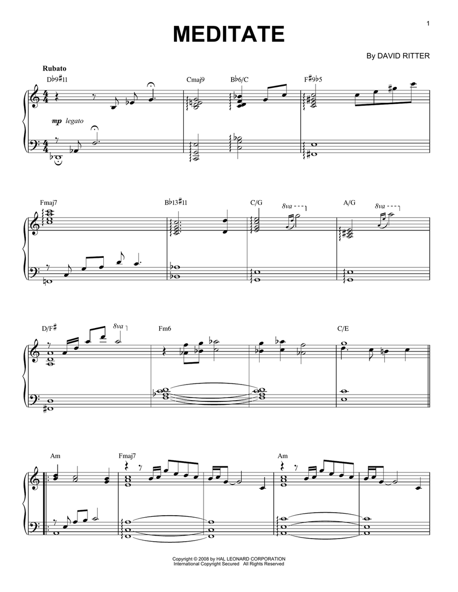 Meditate Piano Solo scores gallery preview page 1