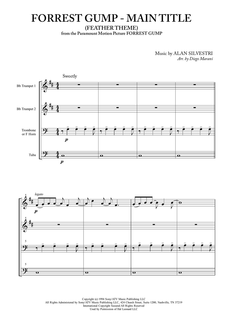 Forrest Gump - Main Title (Feather Theme) from the Paramount Motion Picture FORREST GUMP Brass Ensemble scores gallery preview page 2