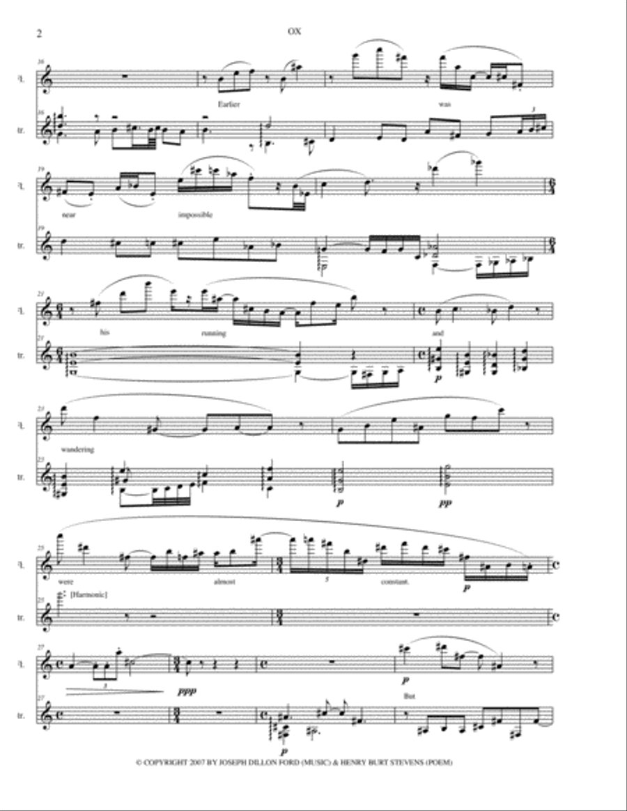 OX for flute and guitar with optional narrator - a contemplative Zen Buddhist work Small Ensemble scores gallery preview page 2