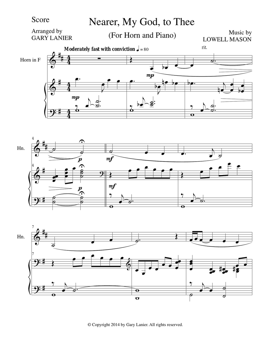 NEARER, MY GOD, TO THEE (Fr Horn Piano and HornPart) Piano scores gallery preview page 1