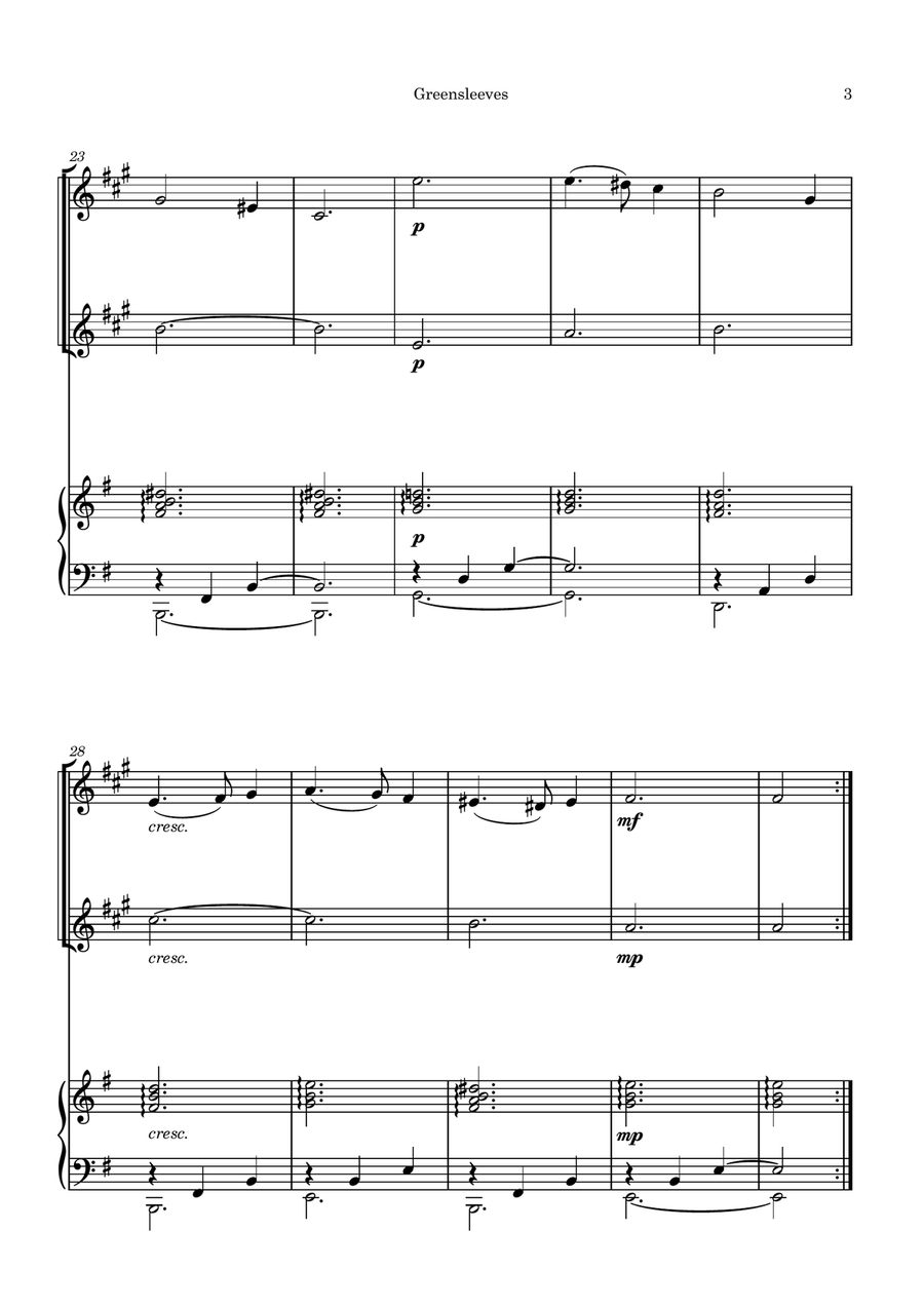 Greensleeves Trumpet Duet scores gallery preview page 3