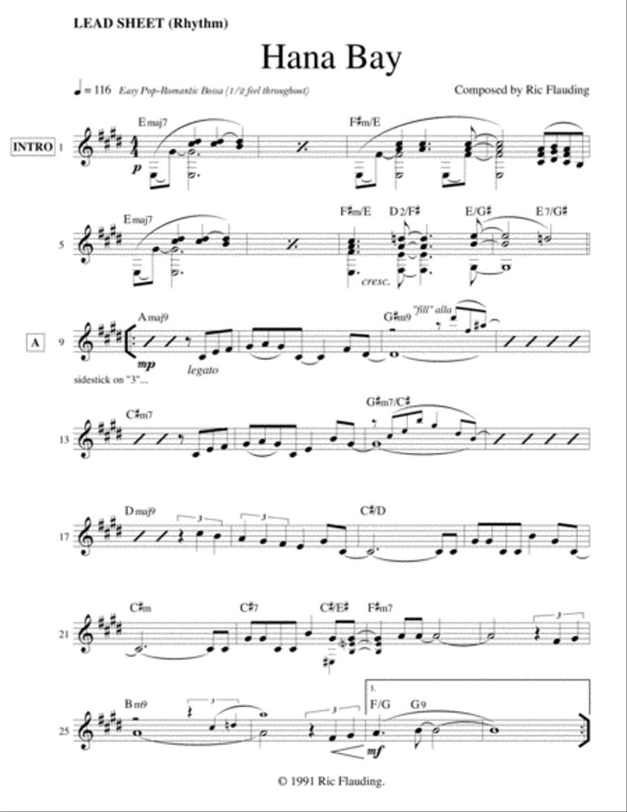 Hana Bay (Lead Sheet) Hana Bay (Lead Sheet) Electric Guitar scores gallery preview page 1