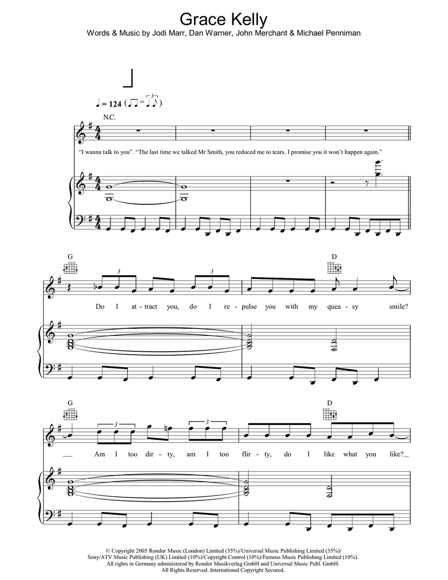 Grace Kelly Piano, Vocal, Guitar scores gallery preview page 1