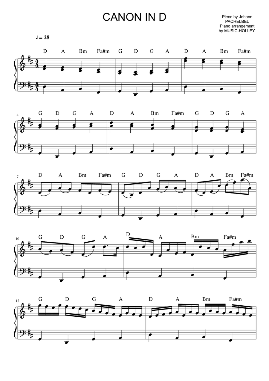 Pachelbel - Canon in D (piano sheet) String Duet scores gallery preview page 1