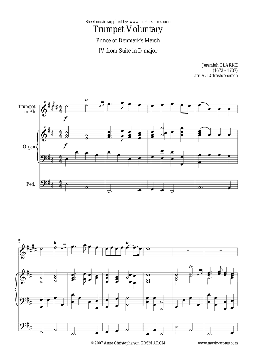 Trumpet Voluntary, or Prince of Denmark's March - Trumpet and Organ - D major Trumpet Solo scores gallery preview page 1