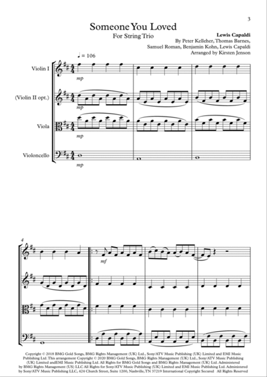 Someone You Loved Someone You Loved String Trio scores gallery preview page 4