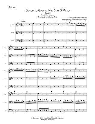 Book cover for Handel, G. - Concerto Grosso for Violin, Viola and Cello