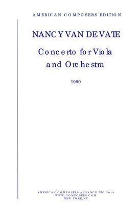 Book cover for [Van de Vate] Concerto for Viola and Orchestra