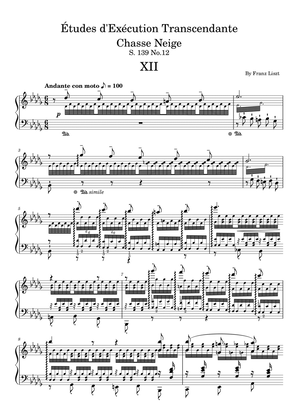 Franz Liszt S.139 No.12 in B Flat Minor Transcendental tude Chasse Neige