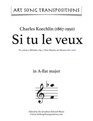 KOECHLIN: Si tu le veux, Op. 5 no. 5 (transposed to A-flat major)