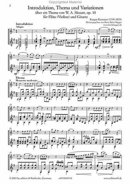 Introduktion, Thema und Variationen uber ein Thema von Mozart, op. 10