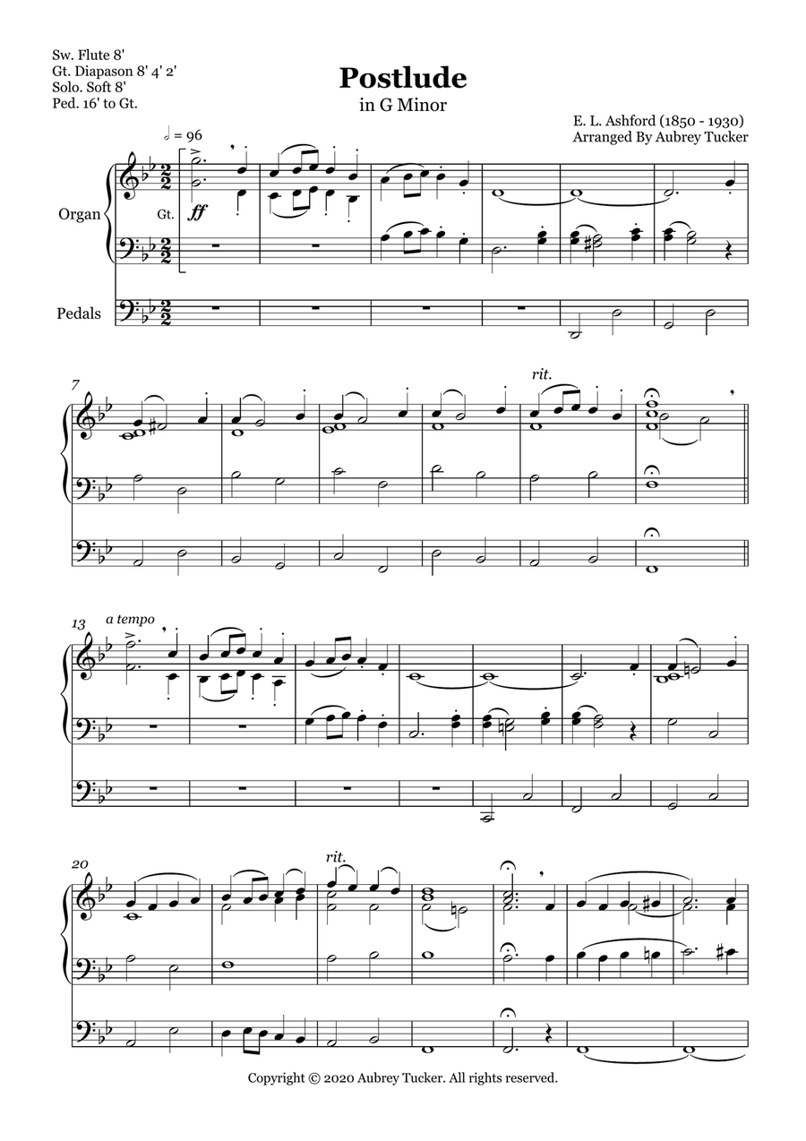 Organ: Postlude In G Minor - E. L. Ashford Organ Solo scores gallery preview page 2