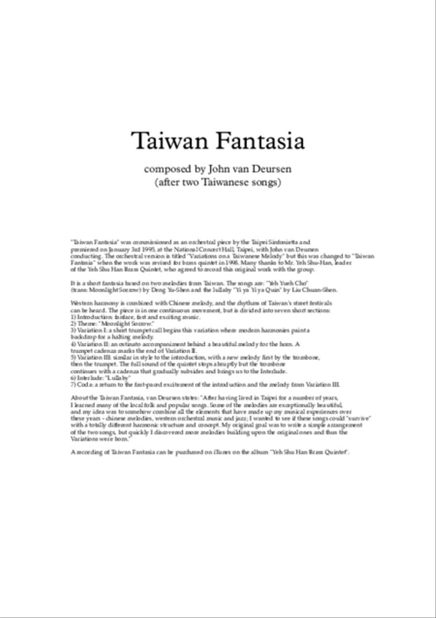 Taiwan Fantasia for Brass Quintet Brass Quintet scores gallery preview page 2