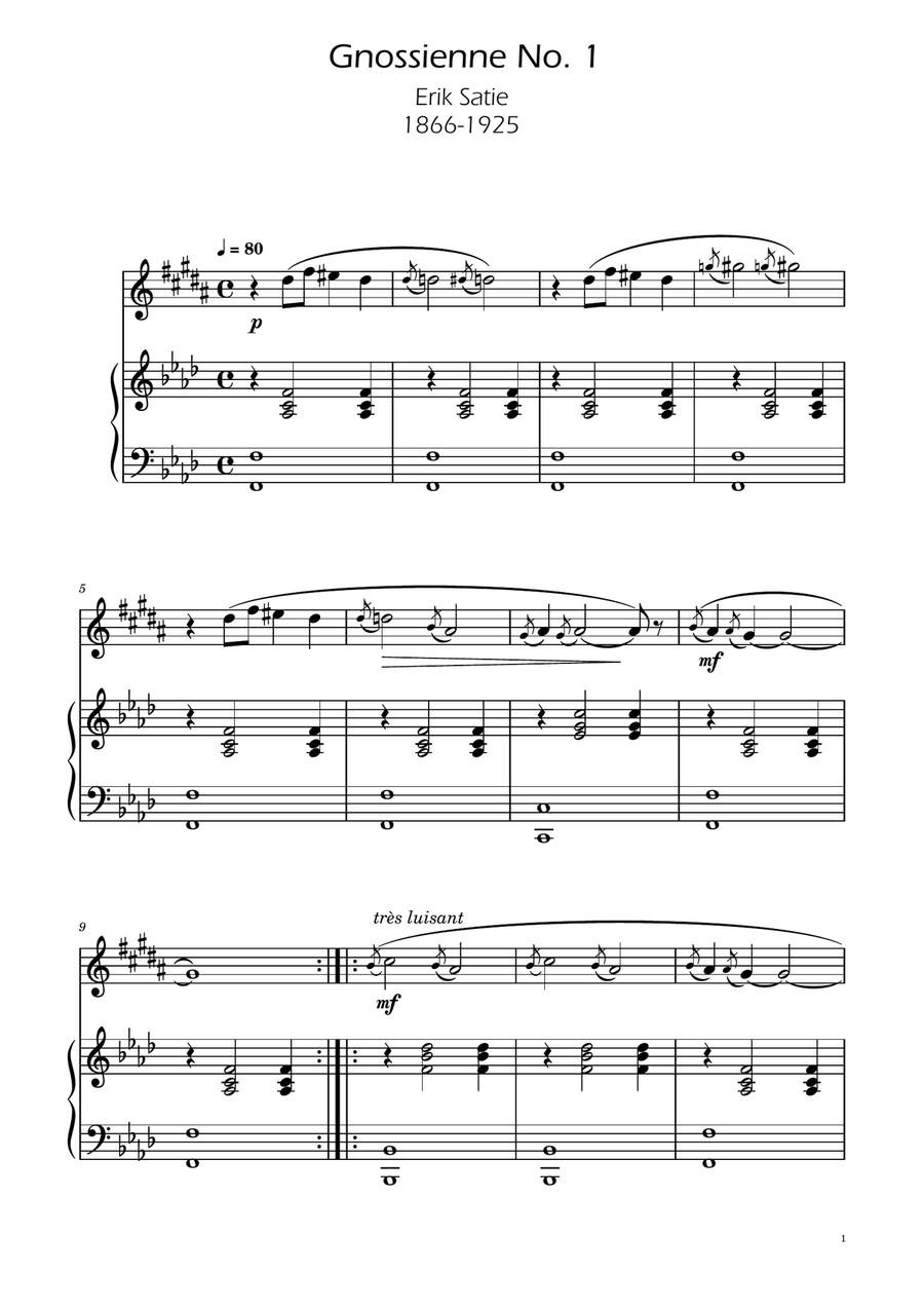 Erik Satie - Gnosienne no1 - Clarinet in A Solo A Clarinet scores gallery preview page 1