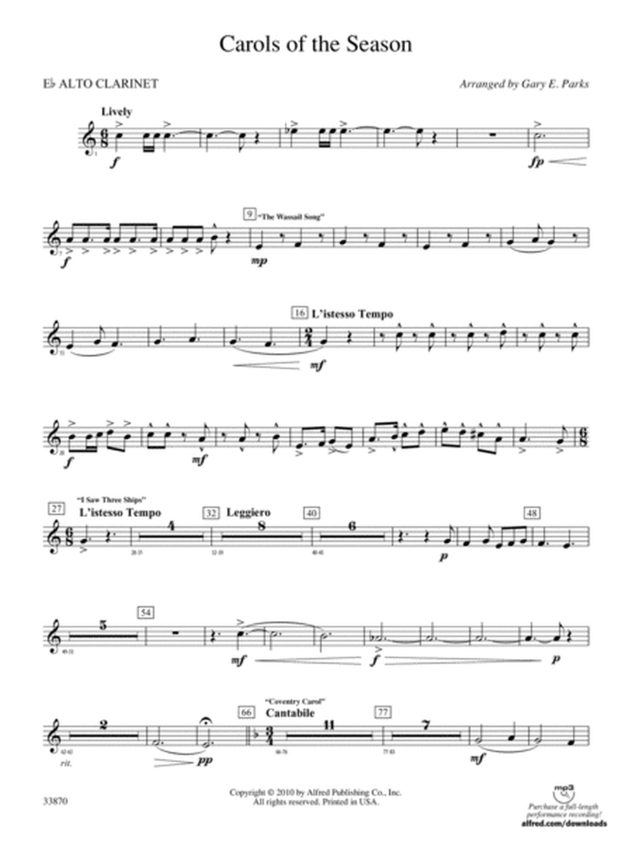 Carols of the Season: (wp) E-flat Alto Clarinet