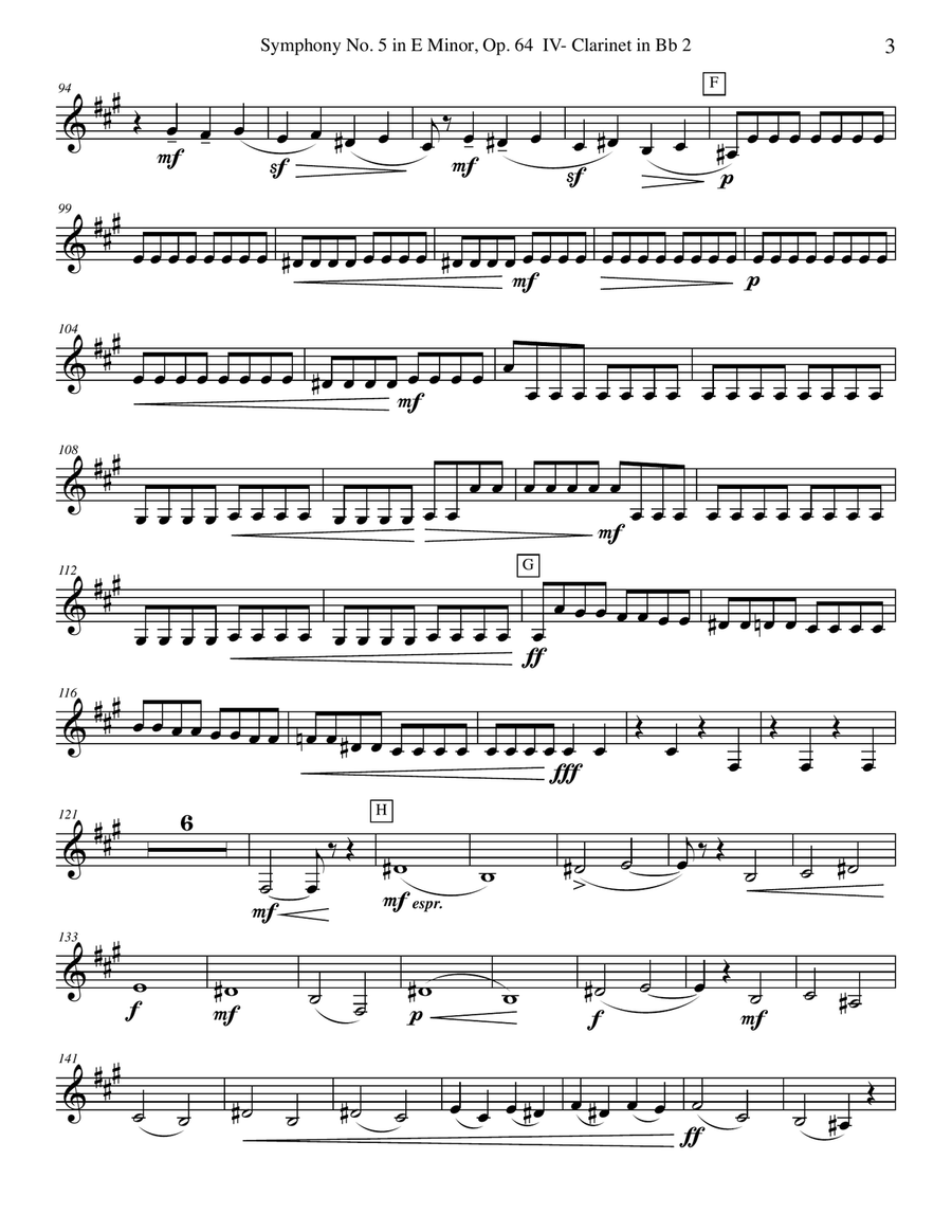 ‪Tchaikovsky‬ Symphony No. 5, Movement IV - Clarinet in Bb 2 (Transposed Part), Op. 64 B-Flat Clarinet scores gallery preview page 3