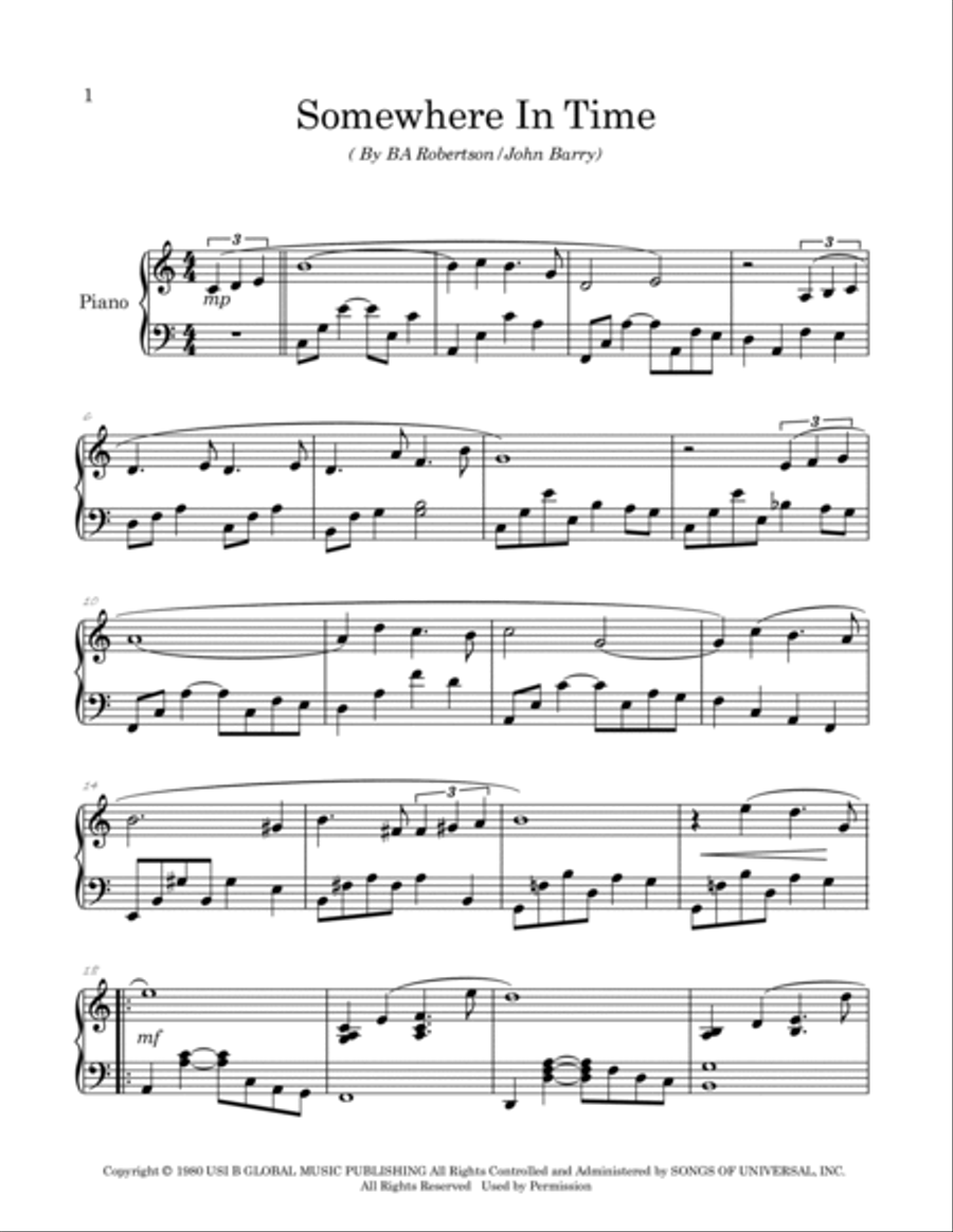 Somewhere In Time Easy Piano scores gallery preview page 2