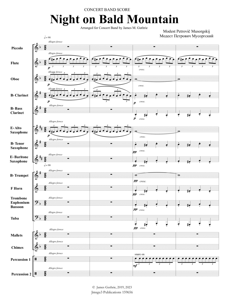 Mussorgsky: Night on Bald Mountain for Concert Band Concert Band scores gallery preview page 1