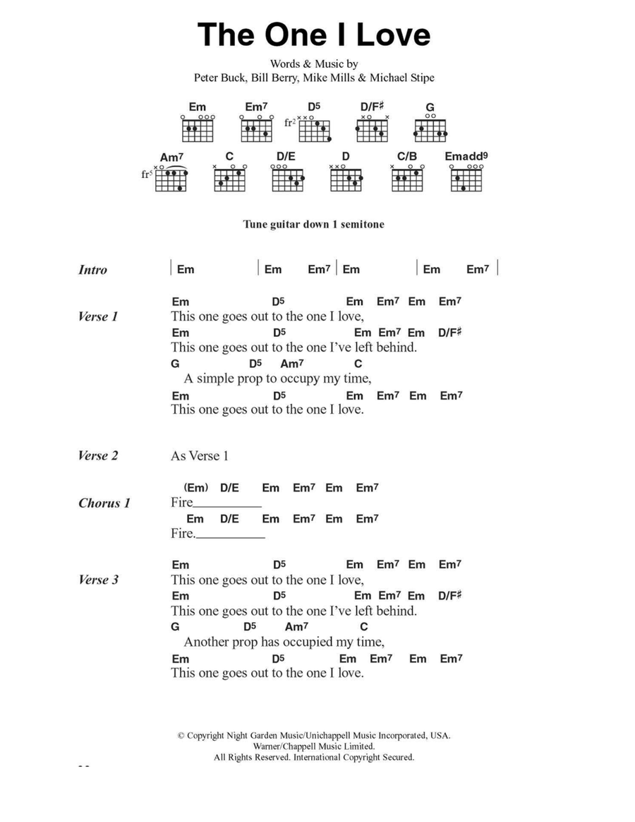 The One I Love The One I Love Easy Guitar scores gallery preview page 1