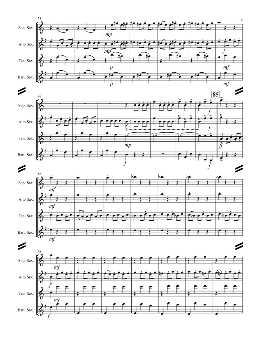 Danse Macabre (for Saxophone Quartet SATB) Saxophone Quartet scores gallery preview page 4