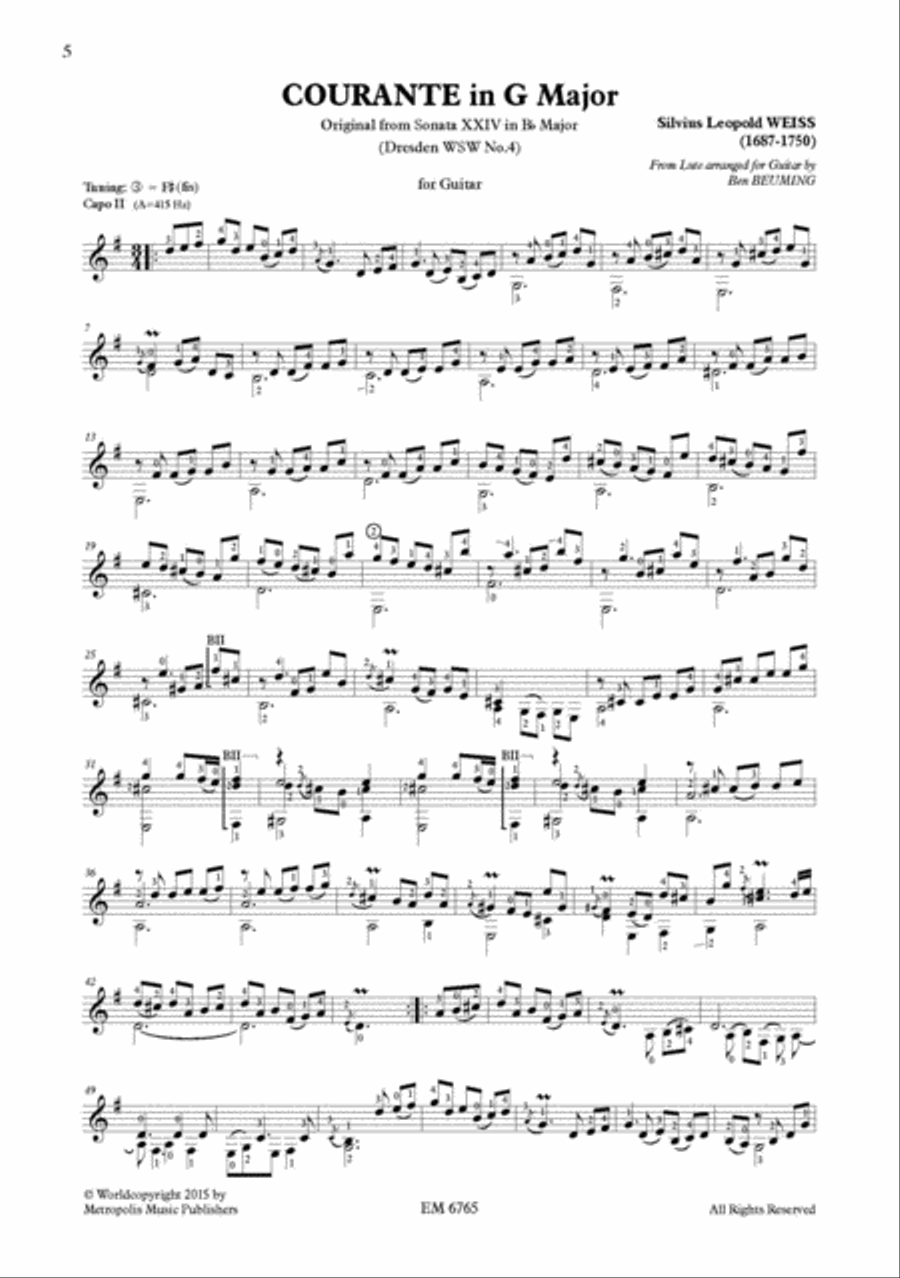 Sonata XXIV (Dresden nr.4) for Solo Guitar Classical Guitar scores gallery preview page 3
